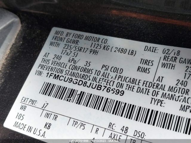 Photo 8 VIN: 1FMCU9GD8JUB76699 - FORD ESCAPE 