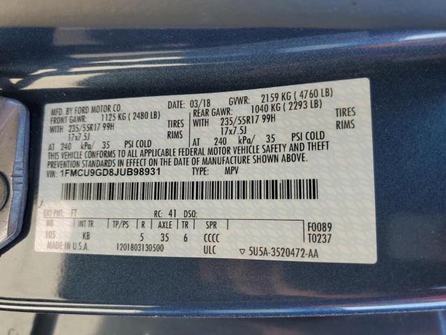 Photo 12 VIN: 1FMCU9GD8JUB98931 - FORD ESCAPE 