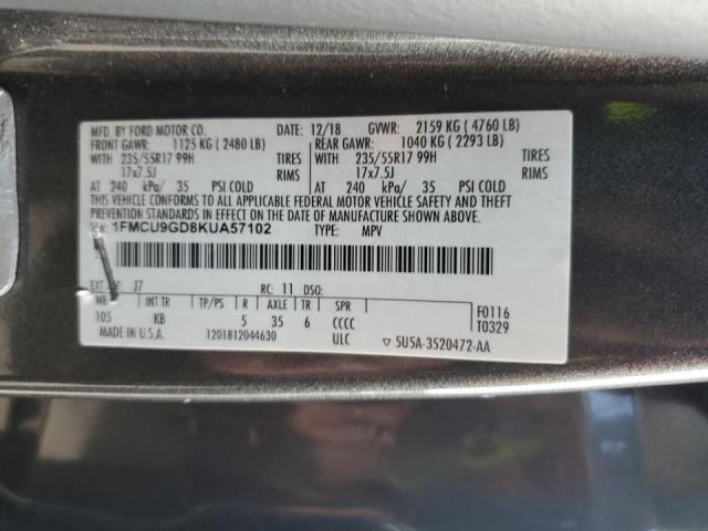 Photo 12 VIN: 1FMCU9GD8KUA57102 - FORD ESCAPE SE 