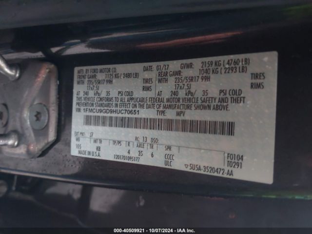 Photo 8 VIN: 1FMCU9GD9HUC70651 - FORD ESCAPE 