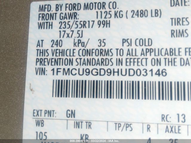 Photo 8 VIN: 1FMCU9GD9HUD03146 - FORD ESCAPE 