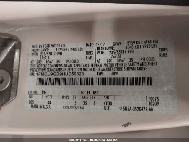 Photo 8 VIN: 1FMCU9GD9HUD50323 - FORD ESCAPE 