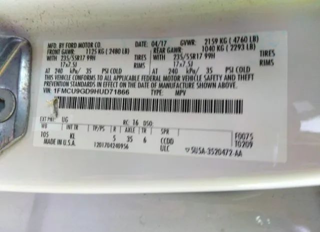 Photo 8 VIN: 1FMCU9GD9HUD71866 - FORD ESCAPE 