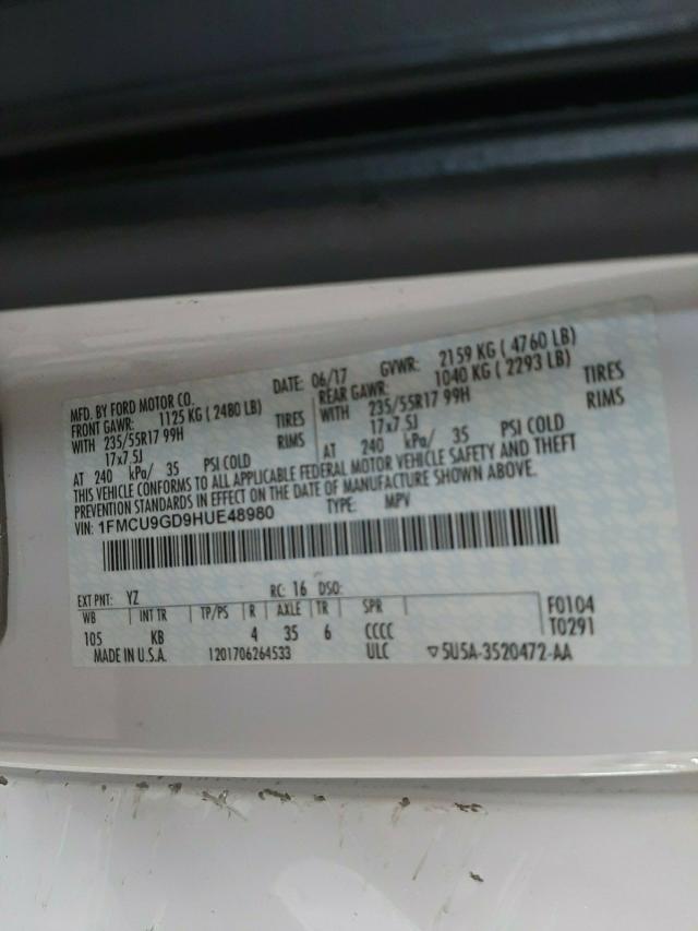 Photo 9 VIN: 1FMCU9GD9HUE48980 - FORD ESCAPE SE 