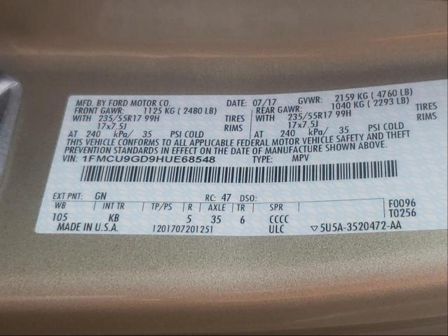 Photo 9 VIN: 1FMCU9GD9HUE68548 - FORD ESCAPE SE 