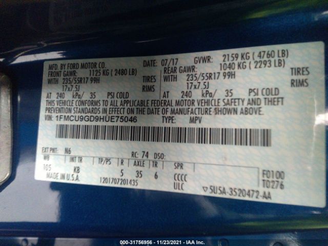 Photo 8 VIN: 1FMCU9GD9HUE75046 - FORD ESCAPE 