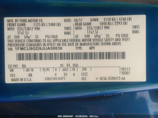 Photo 8 VIN: 1FMCU9GD9JUA50836 - FORD ESCAPE 