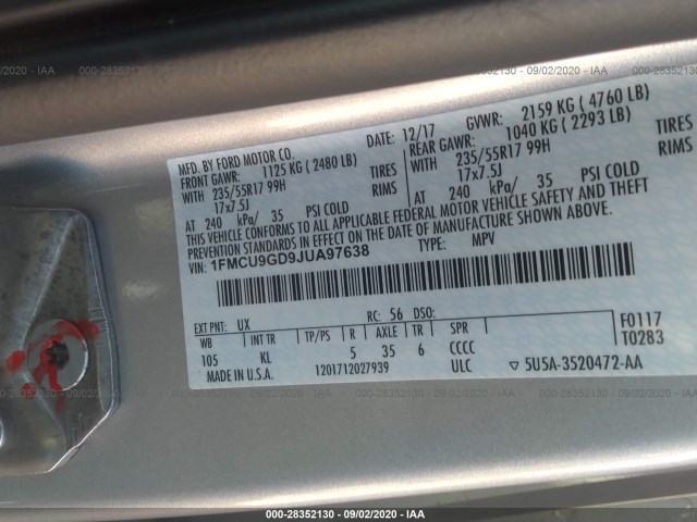 Photo 8 VIN: 1FMCU9GD9JUA97638 - FORD ESCAPE 