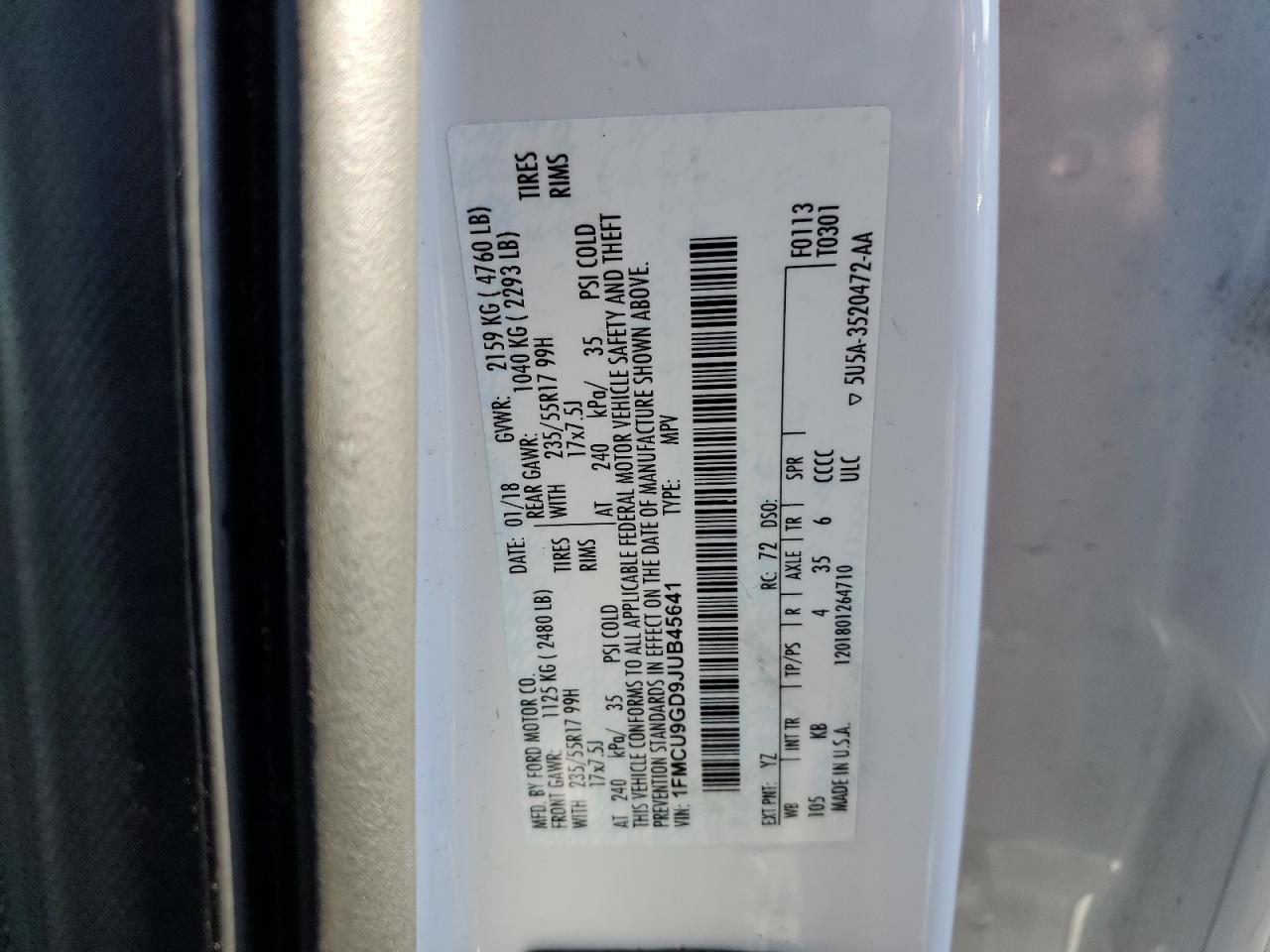 Photo 12 VIN: 1FMCU9GD9JUB45641 - FORD ESCAPE 