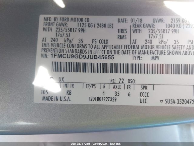 Photo 8 VIN: 1FMCU9GD9JUB45655 - FORD ESCAPE 