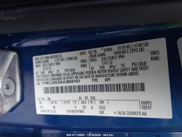 Photo 8 VIN: 1FMCU9GD9JUB69163 - FORD ESCAPE 