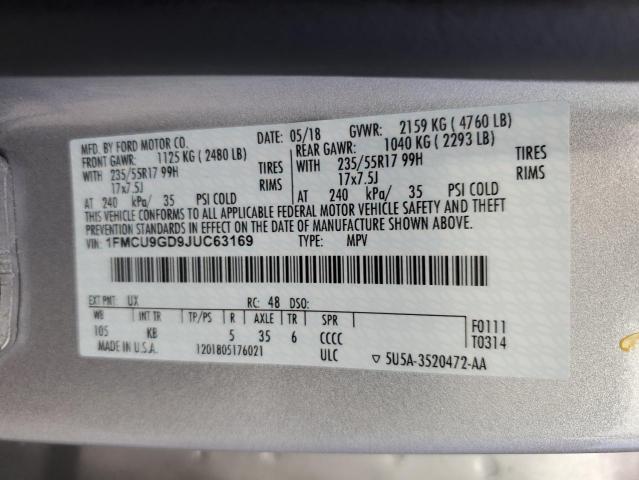 Photo 11 VIN: 1FMCU9GD9JUC63169 - FORD ESCAPE SE 