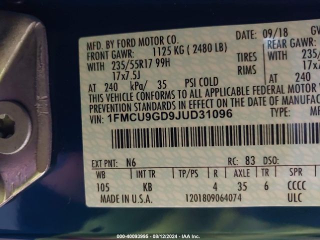 Photo 8 VIN: 1FMCU9GD9JUD31096 - FORD ESCAPE 