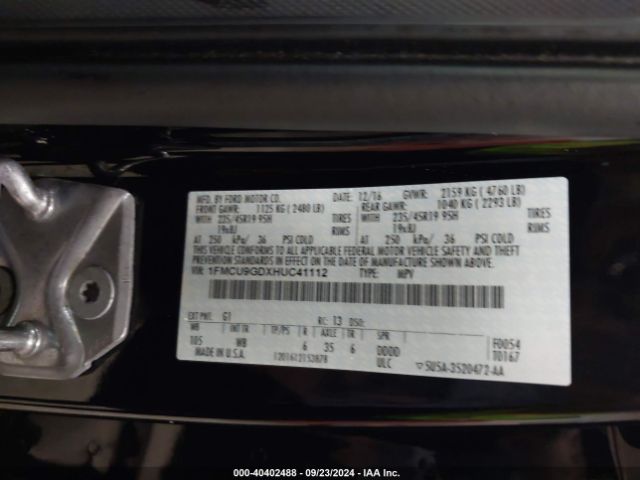 Photo 8 VIN: 1FMCU9GDXHUC41112 - FORD ESCAPE 