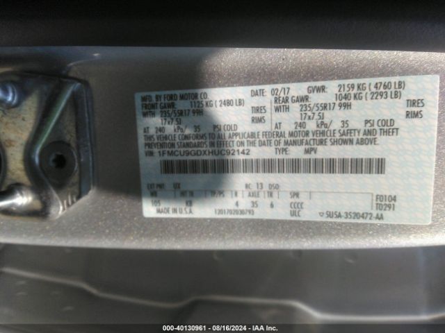 Photo 8 VIN: 1FMCU9GDXHUC92142 - FORD ESCAPE 