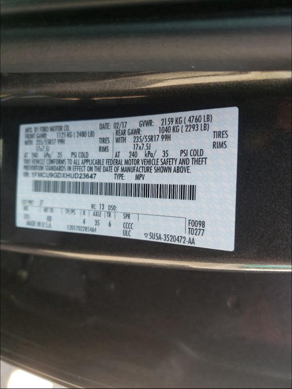 Photo 9 VIN: 1FMCU9GDXHUD23647 - FORD ESCAPE SE 