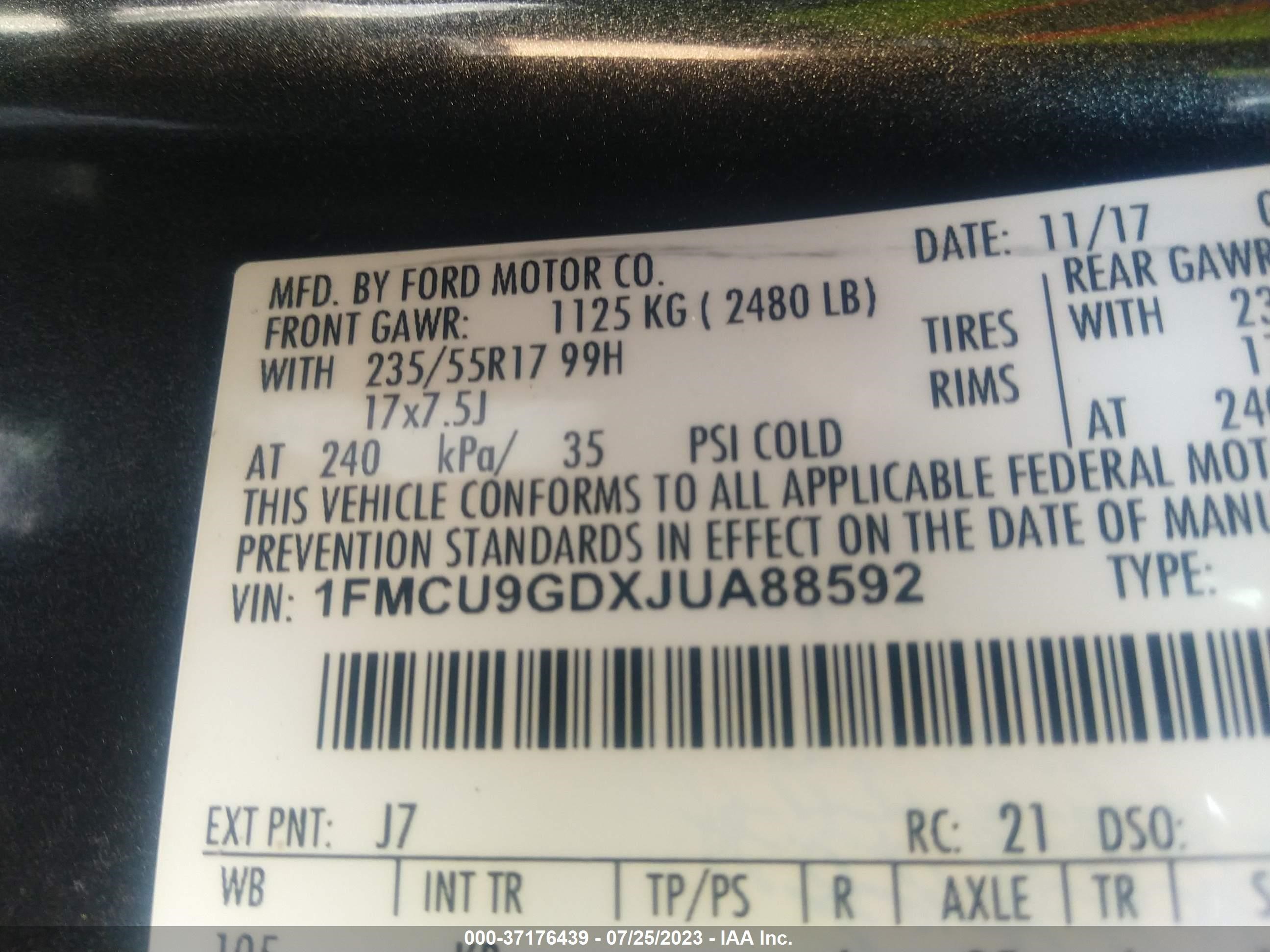 Photo 8 VIN: 1FMCU9GDXJUA88592 - FORD ESCAPE 