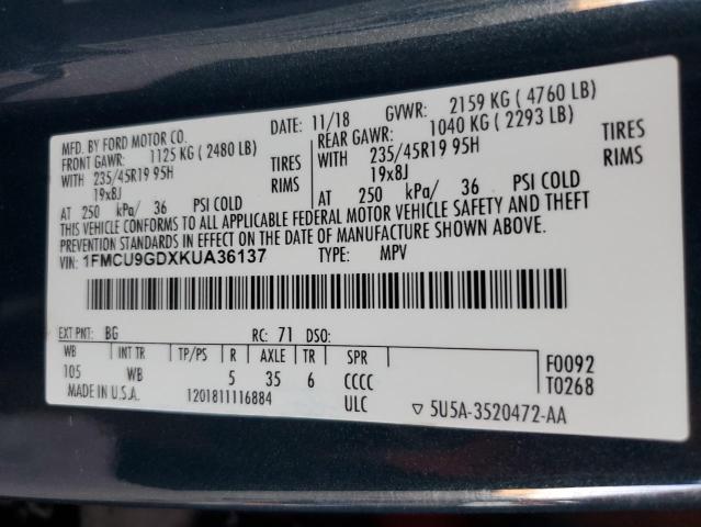 Photo 11 VIN: 1FMCU9GDXKUA36137 - FORD ESCAPE SE 