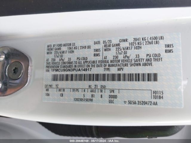 Photo 8 VIN: 1FMCU9GN3PUA14917 - FORD ESCAPE 