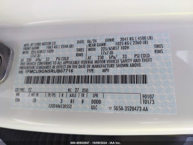 Photo 8 VIN: 1FMCU9GN5RUB07716 - FORD ESCAPE 