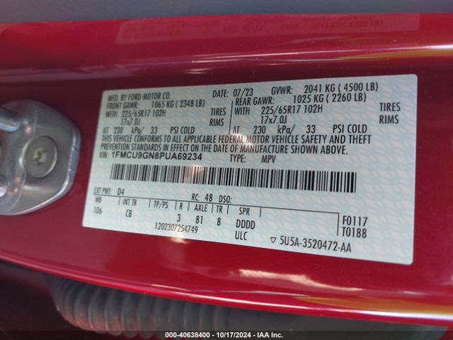 Photo 8 VIN: 1FMCU9GN8PUA69234 - FORD ESCAPE 