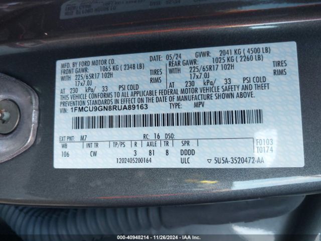 Photo 8 VIN: 1FMCU9GN8RUA89163 - FORD ESCAPE 