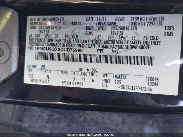 Photo 8 VIN: 1FMCU9GX0DUB76999 - FORD ESCAPE 