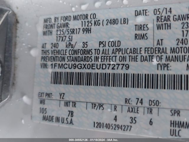 Photo 8 VIN: 1FMCU9GX0EUD72779 - FORD ESCAPE 