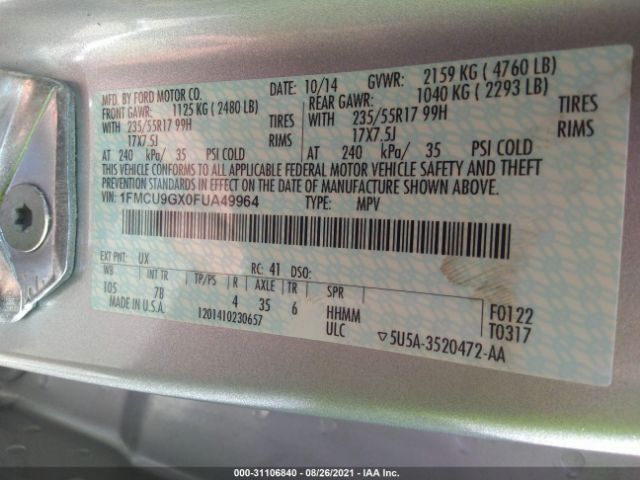 Photo 8 VIN: 1FMCU9GX0FUA49964 - FORD ESCAPE 