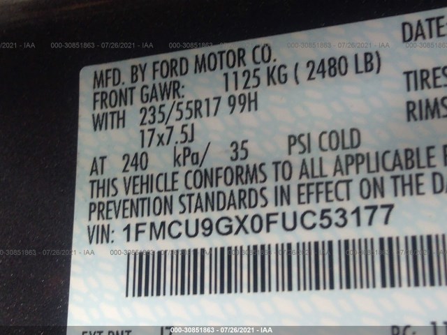 Photo 8 VIN: 1FMCU9GX0FUC53177 - FORD ESCAPE 