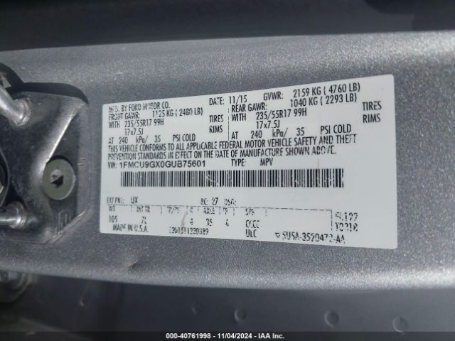 Photo 8 VIN: 1FMCU9GX0GUB75601 - FORD ESCAPE 