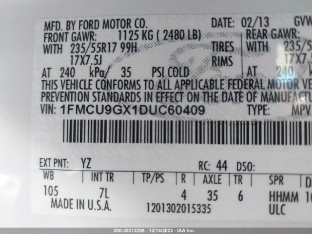 Photo 8 VIN: 1FMCU9GX1DUC60409 - FORD ESCAPE 