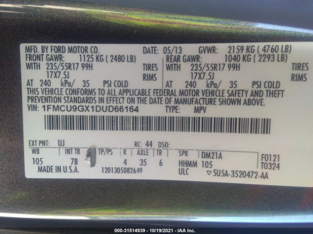 Photo 8 VIN: 1FMCU9GX1DUD66164 - FORD ESCAPE 