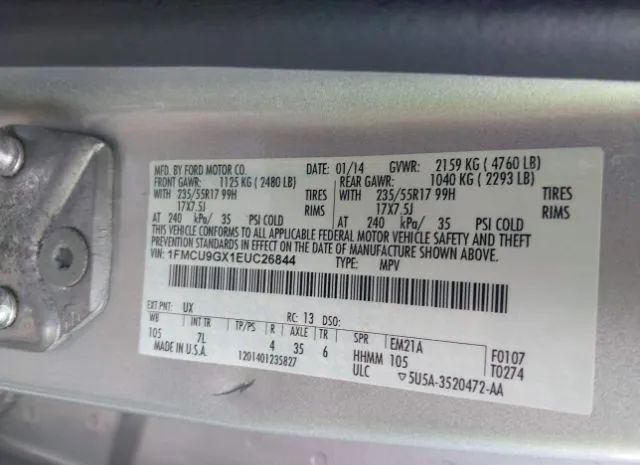 Photo 8 VIN: 1FMCU9GX1EUC26844 - FORD ESCAPE 