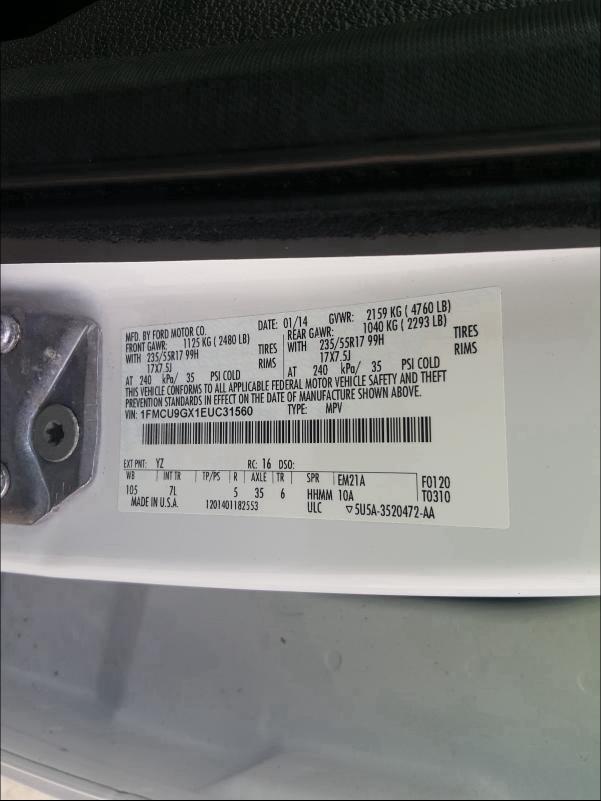 Photo 9 VIN: 1FMCU9GX1EUC31560 - FORD ESCAPE SE 