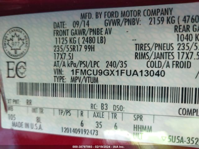 Photo 8 VIN: 1FMCU9GX1FUA13040 - FORD ESCAPE 