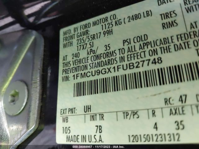 Photo 8 VIN: 1FMCU9GX1FUB27748 - FORD ESCAPE 