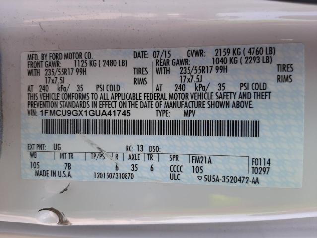 Photo 9 VIN: 1FMCU9GX1GUA41745 - FORD ESCAPE SE 