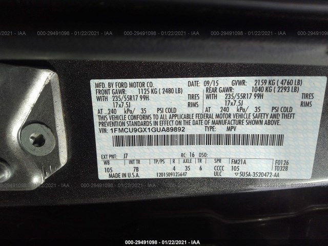 Photo 8 VIN: 1FMCU9GX1GUA89892 - FORD ESCAPE 