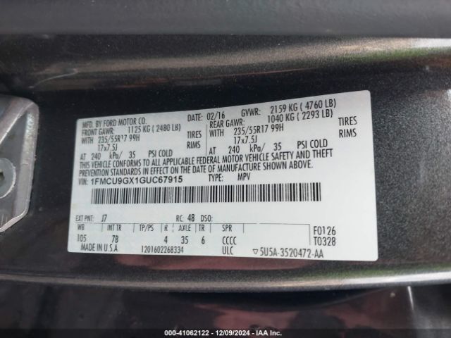 Photo 8 VIN: 1FMCU9GX1GUC67915 - FORD ESCAPE 