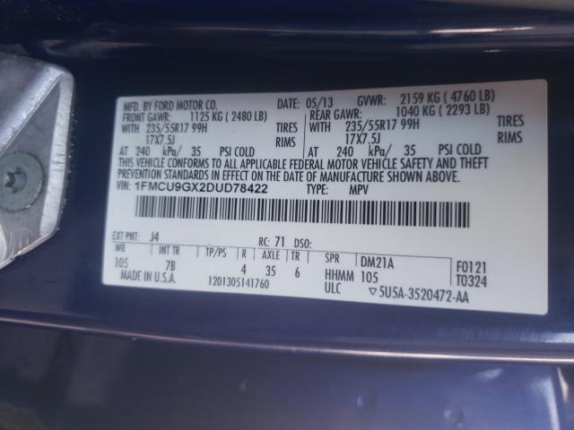 Photo 9 VIN: 1FMCU9GX2DUD78422 - FORD ESCAPE SE 