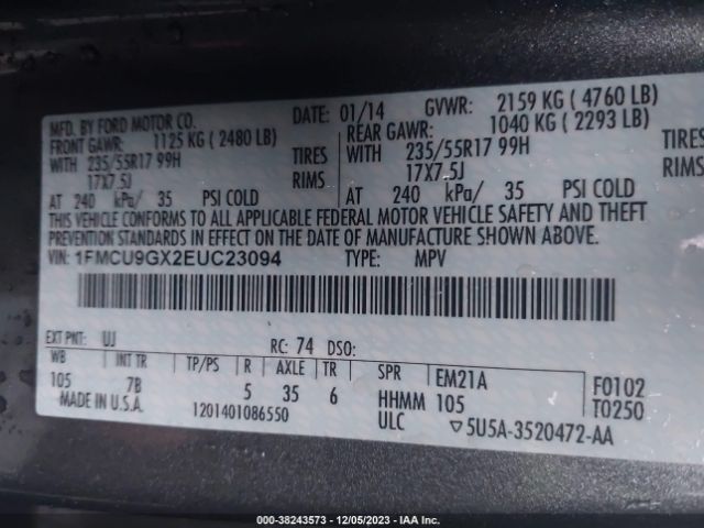 Photo 8 VIN: 1FMCU9GX2EUC23094 - FORD ESCAPE 