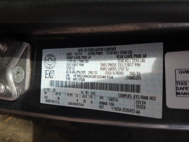 Photo 9 VIN: 1FMCU9GX2EUD46104 - FORD ESCAPE SE 