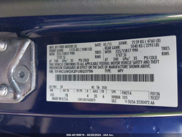 Photo 8 VIN: 1FMCU9GX2FUB23756 - FORD ESCAPE 