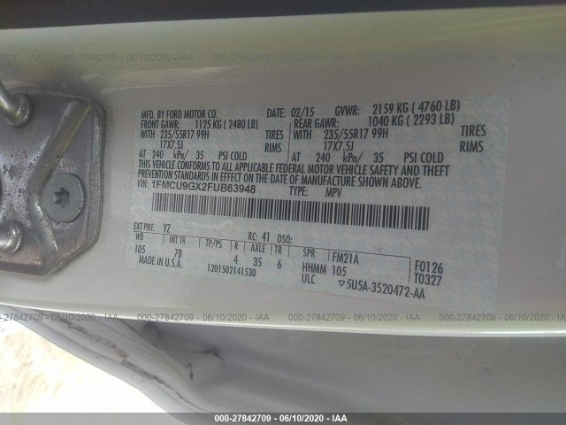 Photo 8 VIN: 1FMCU9GX2FUB63948 - FORD ESCAPE 