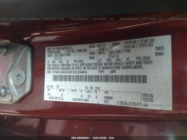 Photo 8 VIN: 1FMCU9GX2FUC22402 - FORD ESCAPE 