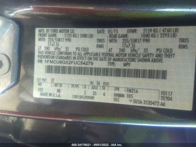 Photo 8 VIN: 1FMCU9GX2FUC54279 - FORD ESCAPE 