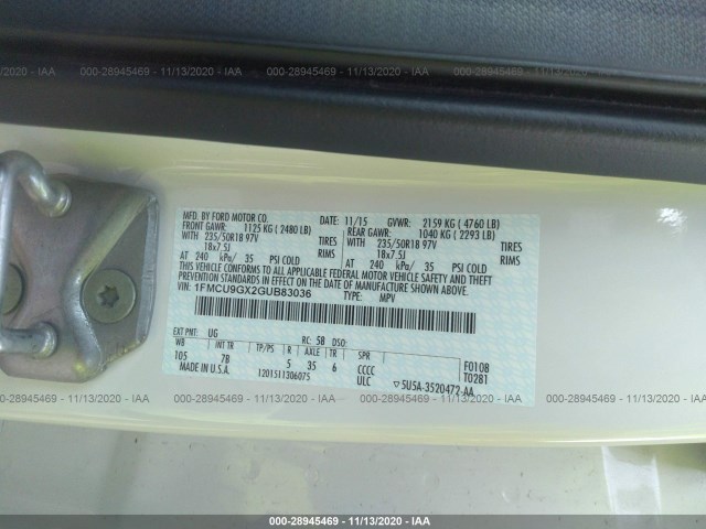 Photo 8 VIN: 1FMCU9GX2GUB83036 - FORD ESCAPE 