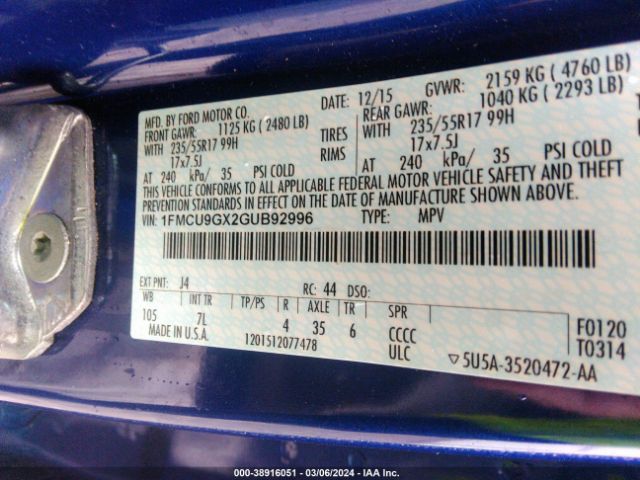 Photo 8 VIN: 1FMCU9GX2GUB92996 - FORD ESCAPE 