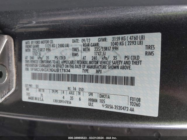 Photo 8 VIN: 1FMCU9GX3DUB17834 - FORD ESCAPE 